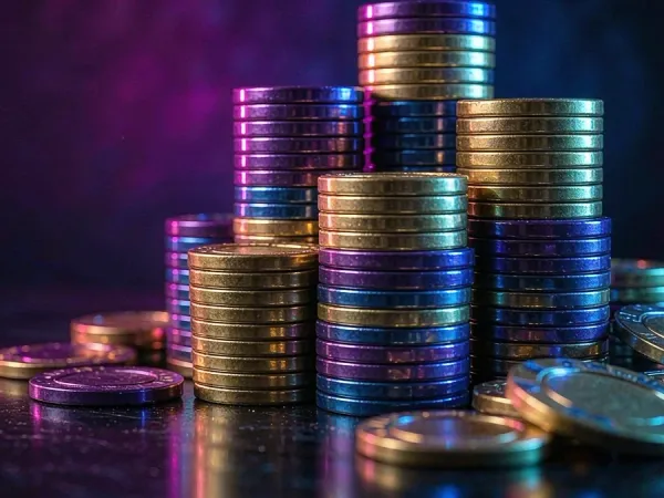 k1game + Stacks of colourful casino chips on a dark surface